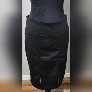 Black Pencil Skirt w/ Slit Details At Bottom On Front & Back Of Skirt- Size M